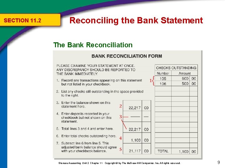SECTION 11. 2 Reconciling the Bank Statement The Bank Reconciliation Glencoe Accounting Unit 2 SECTION 11. 2 Reconciling the Bank Statement The Bank Reconciliation Glencoe Accounting Unit 2