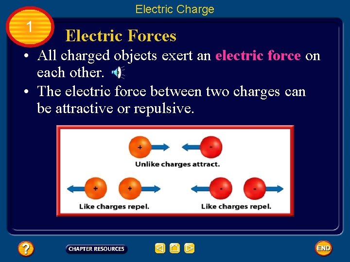 Electric Charge 1 Electric Forces • All charged objects exert an electric force on