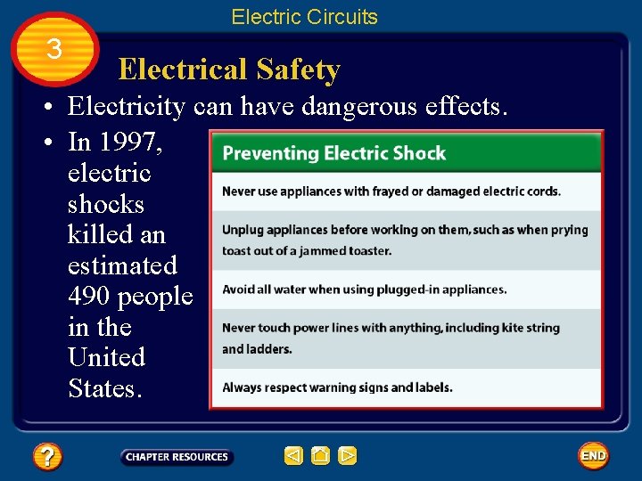 Electric Circuits 3 Electrical Safety • Electricity can have dangerous effects. • In 1997,