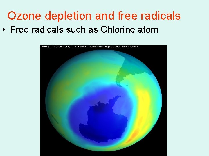 Ozone depletion and free radicals • Free radicals such as Chlorine atom 