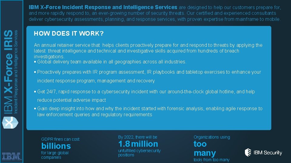 IBM X-Force Incident Response and Intelligence Services are designed to help our customers prepare