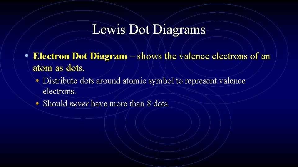 Lewis Dot Diagrams • Electron Dot Diagram – shows the valence electrons of an
