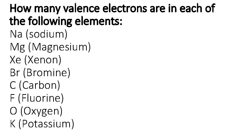 How many valence electrons are in each of the following elements: Na (sodium) Mg