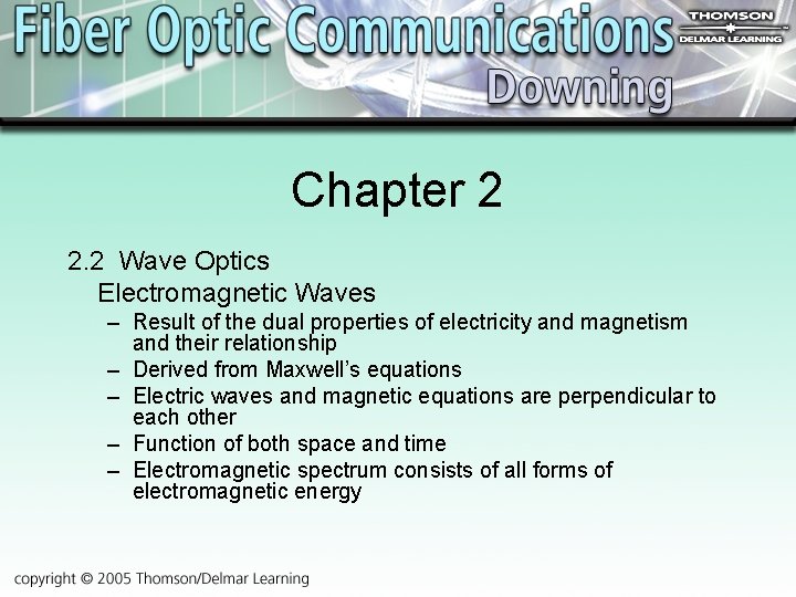 Chapter 2 2. 2 Wave Optics Electromagnetic Waves – Result of the dual properties