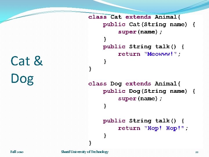Cat & Dog Fall 2010 Sharif University of Technology 22 