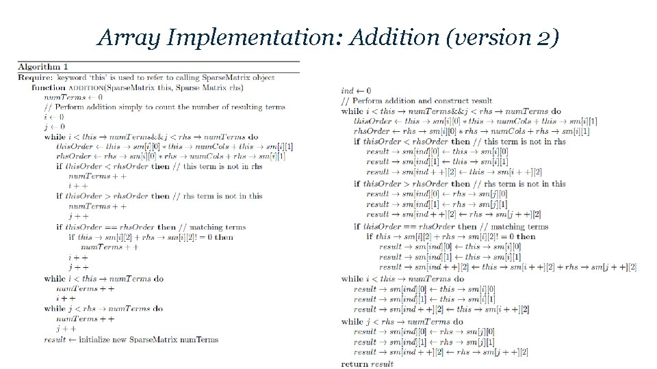 Array Implementation: Addition (version 2) 