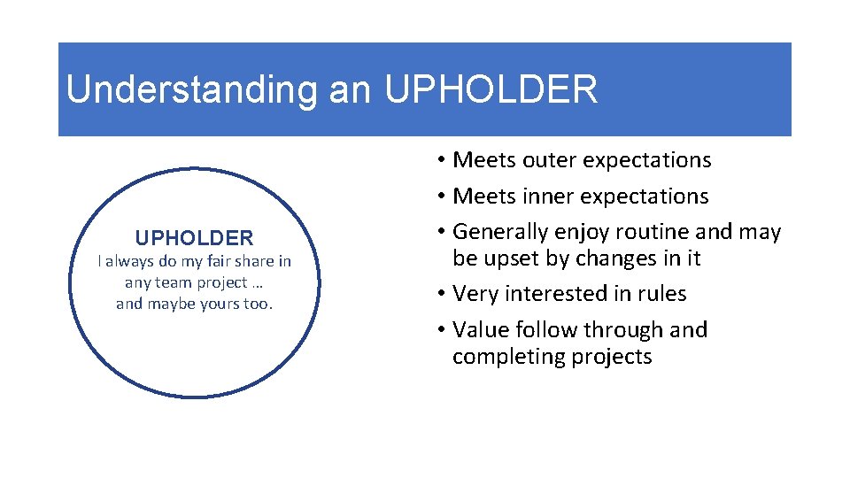 Understanding an UPHOLDER I always do my fair share in any team project …