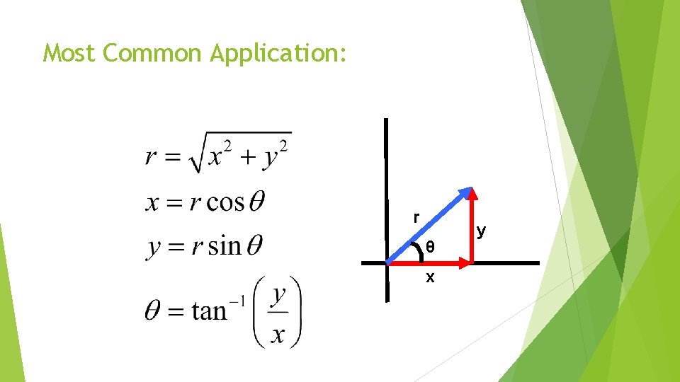 Most Common Application: r θ x y 