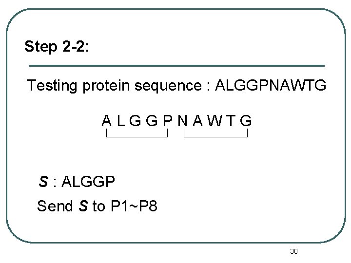 Step 2 -2: Testing protein sequence : ALGGPNAWTG S : ALGGP Send S to