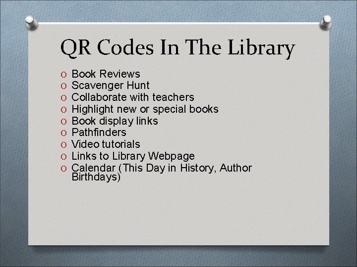 QR Codes In The Library O O O O O Book Reviews Scavenger Hunt