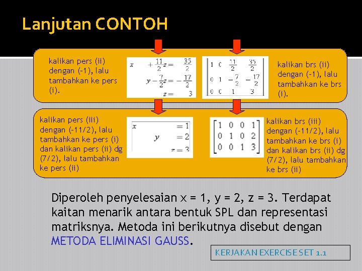 Lanjutan CONTOH kalikan pers (ii) dengan (-1), lalu tambahkan ke pers (i). kalikan pers