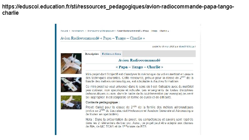 https: //eduscol. education. fr/sti/ressources_pedagogiques/avion-radiocommande-papa-tangocharlie 