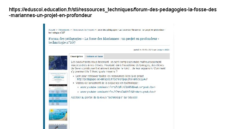 https: //eduscol. education. fr/sti/ressources_techniques/forum-des-pedagogies-la-fosse-des -mariannes-un-projet-en-profondeur 