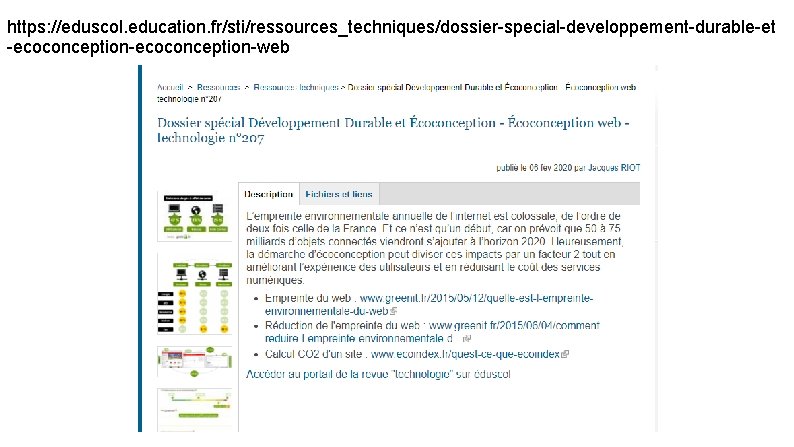 https: //eduscol. education. fr/sti/ressources_techniques/dossier-special-developpement-durable-et -ecoconception-web 