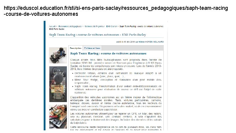 https: //eduscol. education. fr/sti/si-ens-paris-saclay/ressources_pedagogiques/saph-team-racing -course-de-voitures-autonomes 