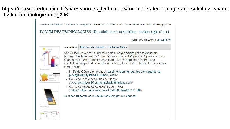 https: //eduscol. education. fr/sti/ressources_techniques/forum-des-technologies-du-soleil-dans-votre -ballon-technologie-ndeg 206 