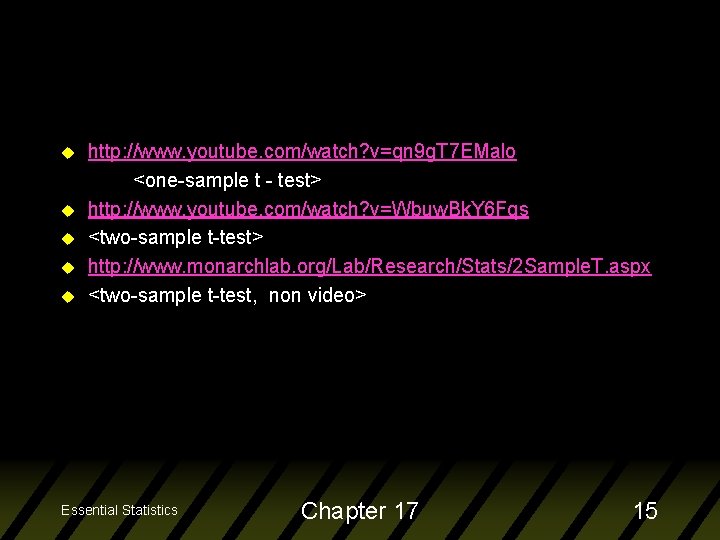 u u u http: //www. youtube. com/watch? v=qn 9 g. T 7 EMalo <one-sample