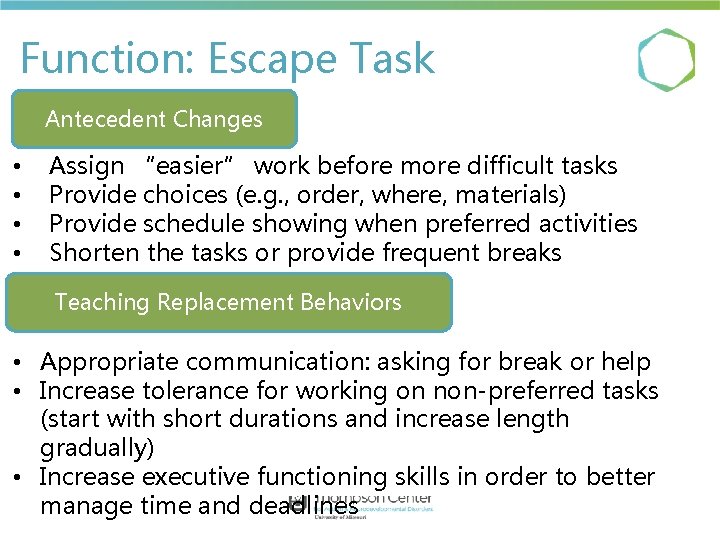 Function: Escape Task Antecedent Changes • • Assign “easier” work before more difficult tasks