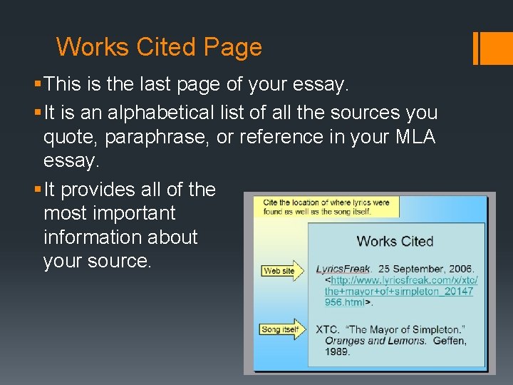 Works Cited Page § This is the last page of your essay. § It Works Cited Page § This is the last page of your essay. § It