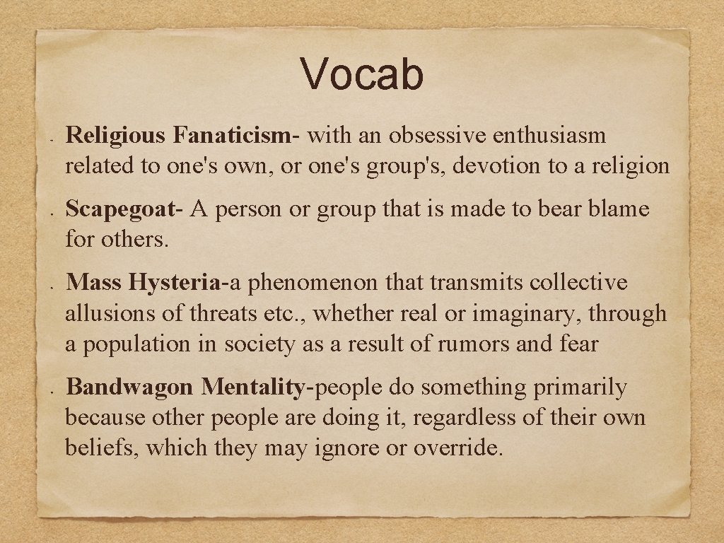 Vocab Religious Fanaticism- with an obsessive enthusiasm related to one's own, or one's group's, Vocab Religious Fanaticism- with an obsessive enthusiasm related to one's own, or one's group's,