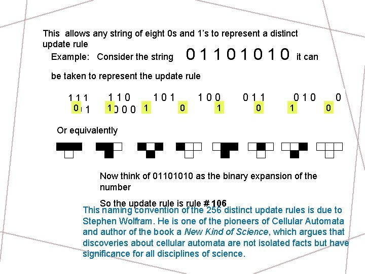 This allows any string of eight 0 s and 1’s to represent a distinct