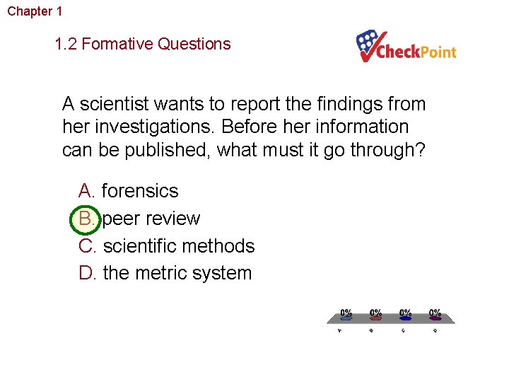 Chapter 1 The Study of Life 1. 2 Formative Questions A scientist wants to
