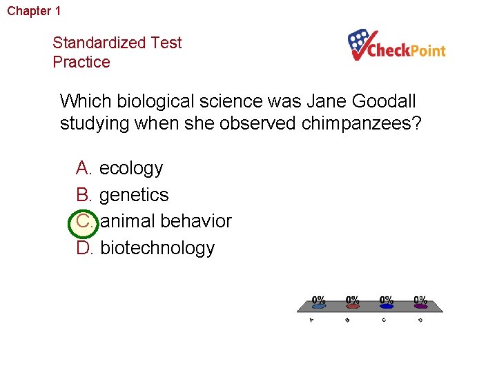 Chapter 1 The Study of Life Standardized Test Practice Which biological science was Jane