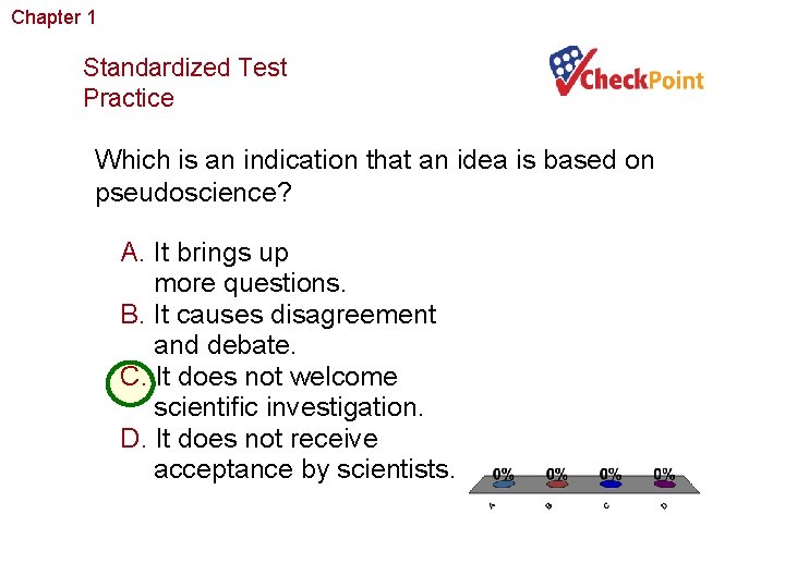 Chapter 1 The Study of Life Standardized Test Practice Which is an indication that
