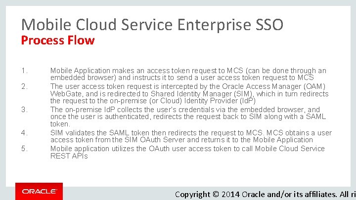 Mobile Cloud Service Enterprise SSO Process Flow 1. 2. 3. 4. 5. Mobile Application