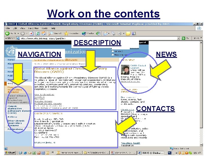 Work on the contents DESCRIPTION NAVIGATION NEWS CONTACTS 