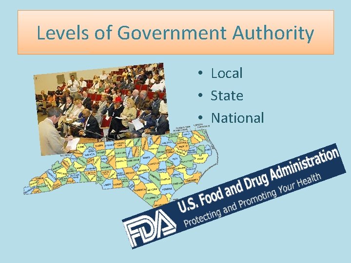 Levels of Government Authority • Local • State • National 
