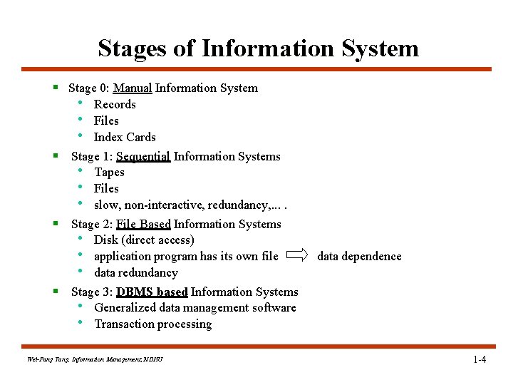 Stages of Information System § Stage 0: Manual Information System • Records • Files Stages of Information System § Stage 0: Manual Information System • Records • Files
