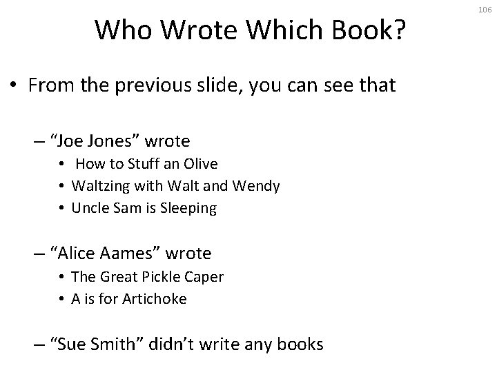 Who Wrote Which Book? • From the previous slide, you can see that –