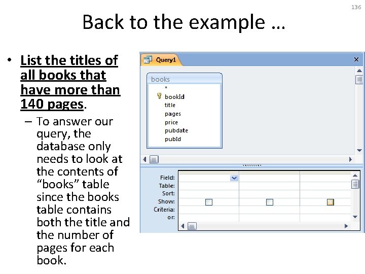 Back to the example … • List the titles of all books that have