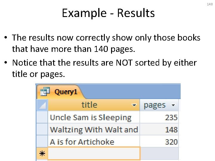 Example - Results • The results now correctly show only those books that have