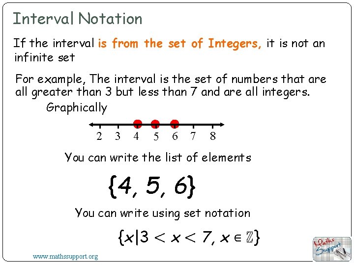 Interval Notation If the interval is from the set of Integers, it is not Interval Notation If the interval is from the set of Integers, it is not