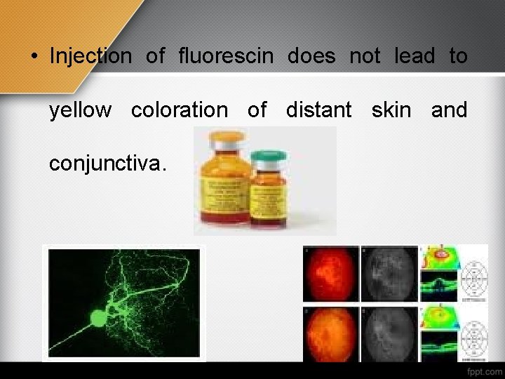  • Injection of fluorescin does not lead to yellow coloration of distant skin