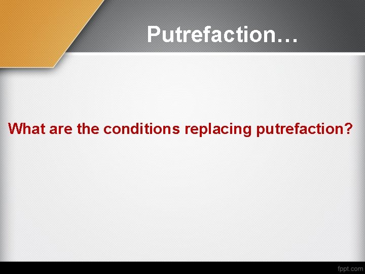 Putrefaction… What are the conditions replacing putrefaction? 