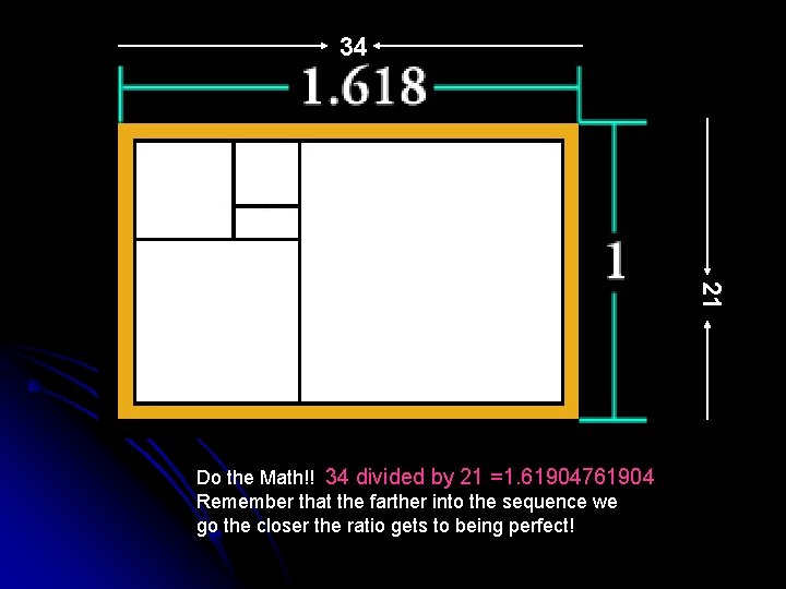 34 21 Do the Math!! 34 divided by 21 =1. 61904761904 Remember that the