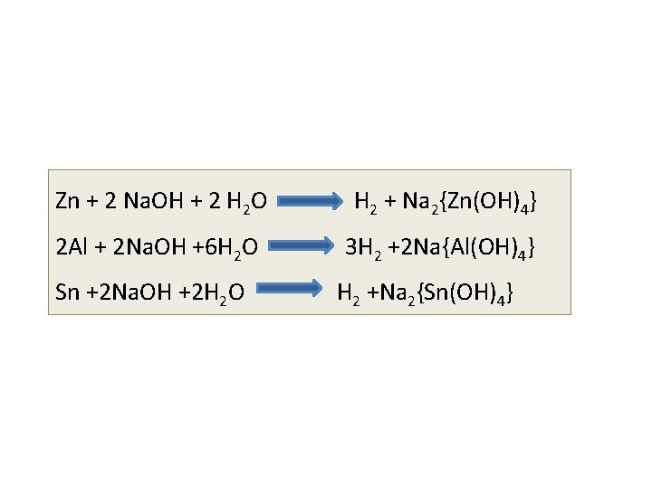 Zn + 2 Na. OH + 2 H 2 O H 2 + Na