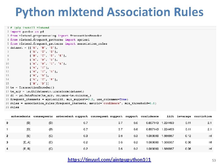 Python mlxtend Association Rules https: //tinyurl. com/aintpupython 101 53 Python mlxtend Association Rules https: //tinyurl. com/aintpupython 101 53