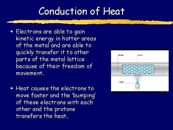 Conduction of Heat § Electrons are able to gain kinetic energy in hotter areas