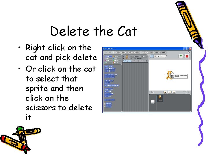 Delete the Cat • Right click on the cat and pick delete • Or