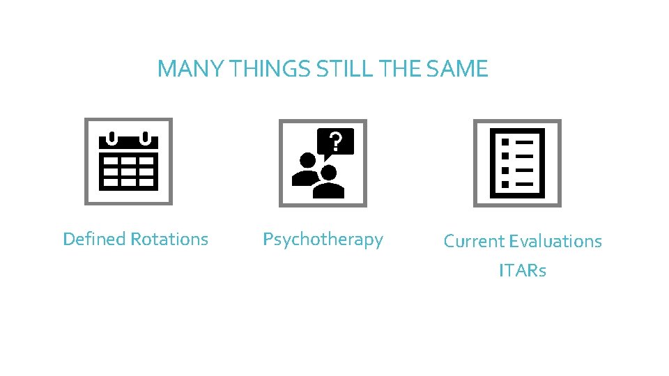 MANY THINGS STILL THE SAME Defined Rotations Psychotherapy Current Evaluations ITARs 