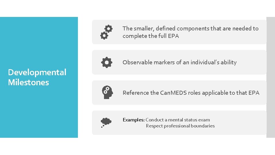 The smaller, defined components that are needed to complete the full EPA Observable markers