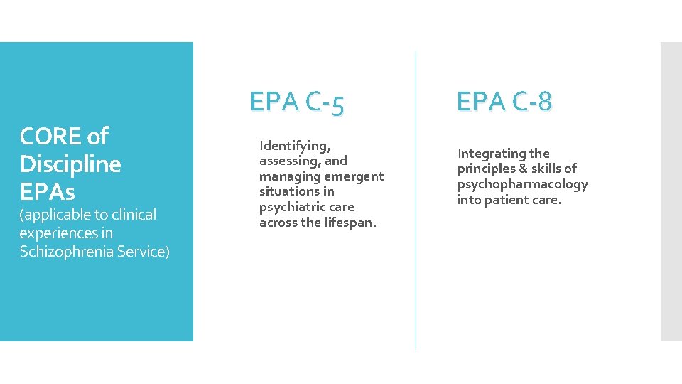 EPA C-5 CORE of Discipline EPAs (applicable to clinical experiences in Schizophrenia Service) Identifying,