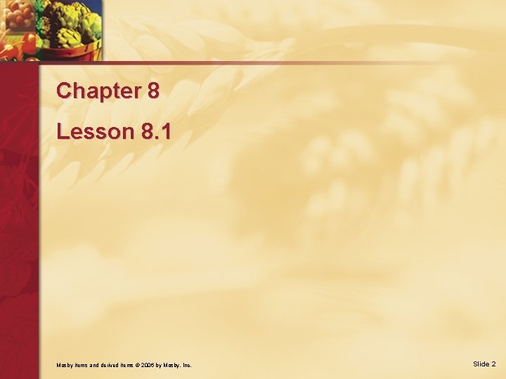 Chapter 8 Lesson 8. 1 Mosby items and derived items © 2006 by Mosby,