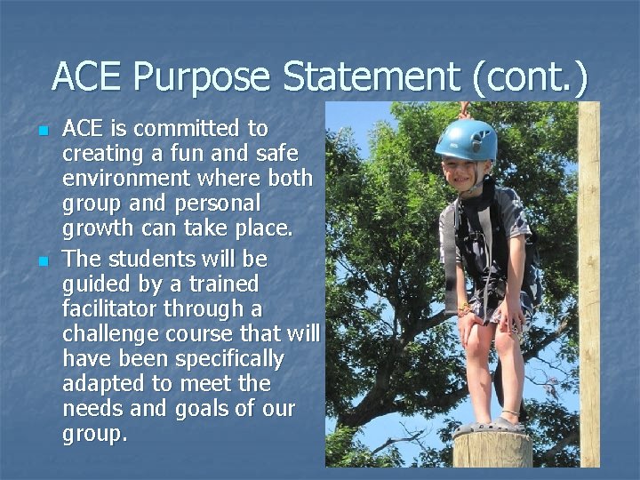 ACE Purpose Statement (cont. ) n n ACE is committed to creating a fun