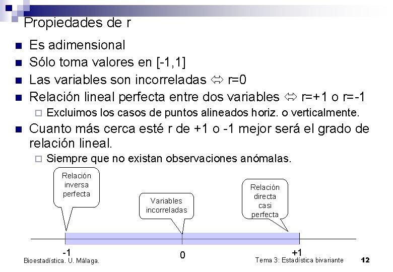 Propiedades de r n n Es adimensional Sólo toma valores en [-1, 1] Las