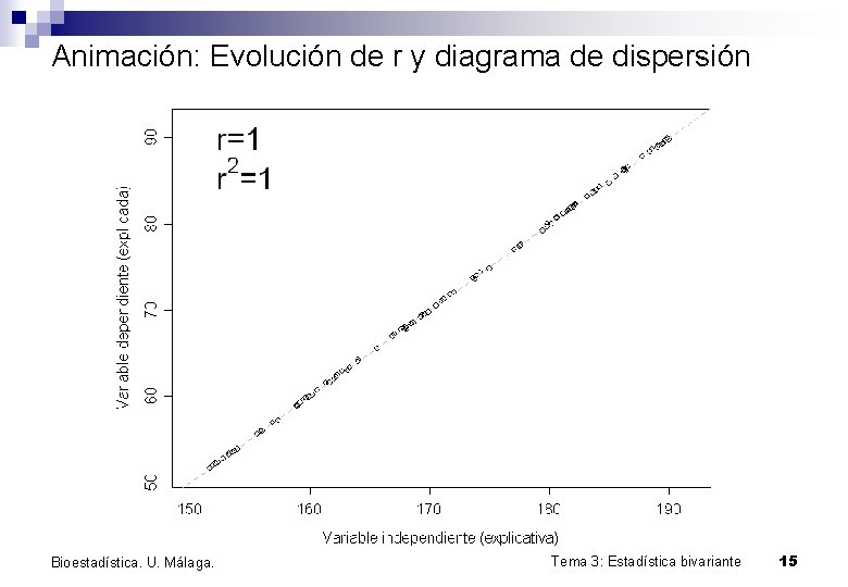 Animación: Evolución de r y diagrama de dispersión Bioestadística. U. Málaga. Tema 3: Estadística